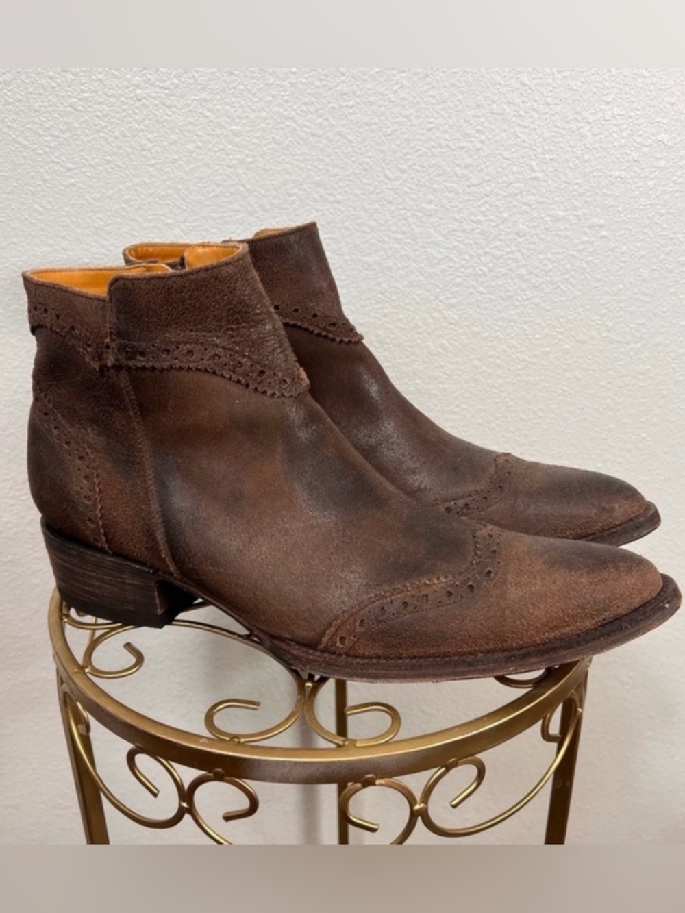 Old Gringo Unisex Brown Distressed Wingtip Pointed Cowboy Ankle Boots Size 10.5
